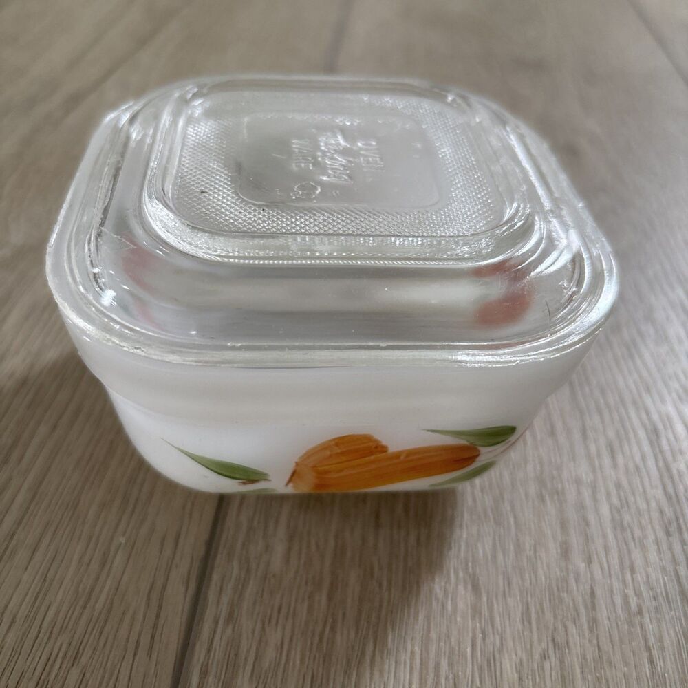 Vintage Fire King Fruit Design Lidded Refrigerator Dish Fridgie Granny Retro